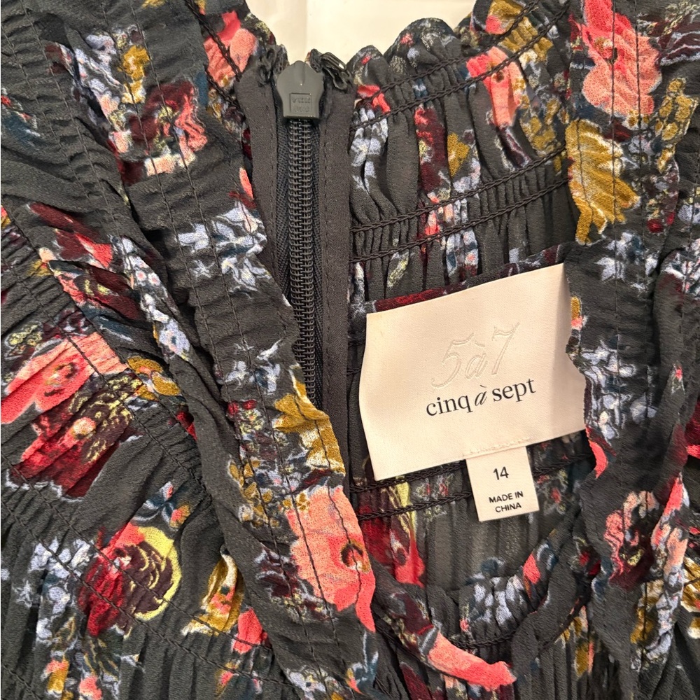 Cinq à Sept Black Floral Long Sleeve Dress - Picture 2 of 4